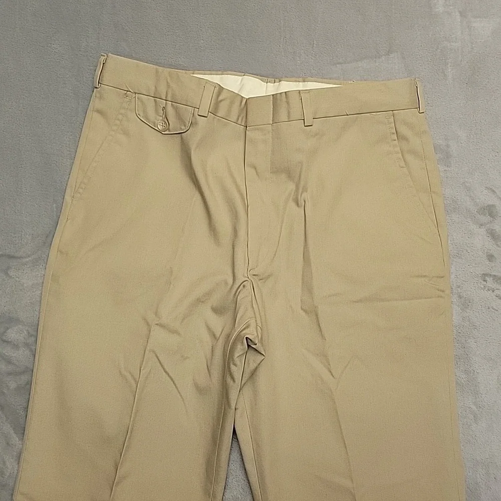 VTG Unbranded Flat Front‎ Chino Trousers Men 34x31 Tan Khaki Casual Made In USA
